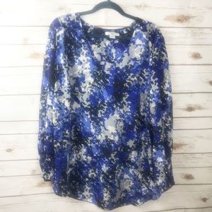 Liz Claiborne Plus Blue/Grey Print L SleeveTop 2X